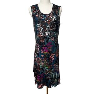 {Peruvian Connection} "Chelsea" Floral Jersey Tank Top Empire Waist Ruffle Hem